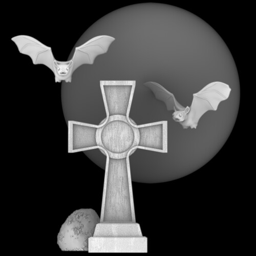 Halloween 2022 bat tombstone scene 001